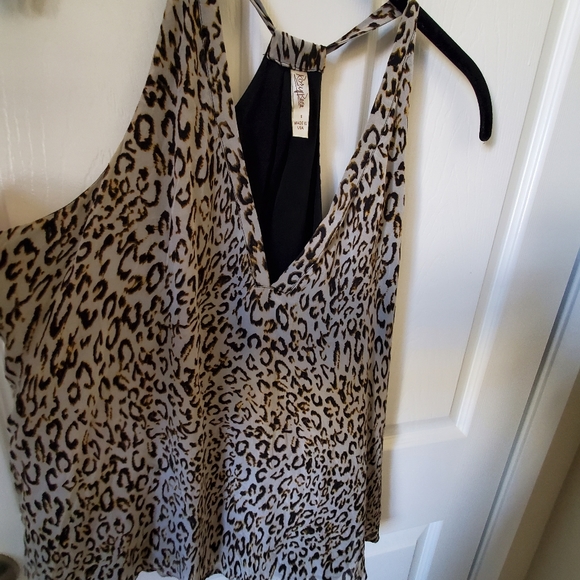 Rory Beca Silk Cheetah Print White V Neck Racerback Tank Top Women's Size Small - Picture 3 of 6